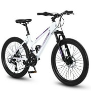 Ecarpat  26 inch Mountain Bike for Men Women, Shimano 21 Speed, Disc Brakes, High Carbon Steel Frame,White