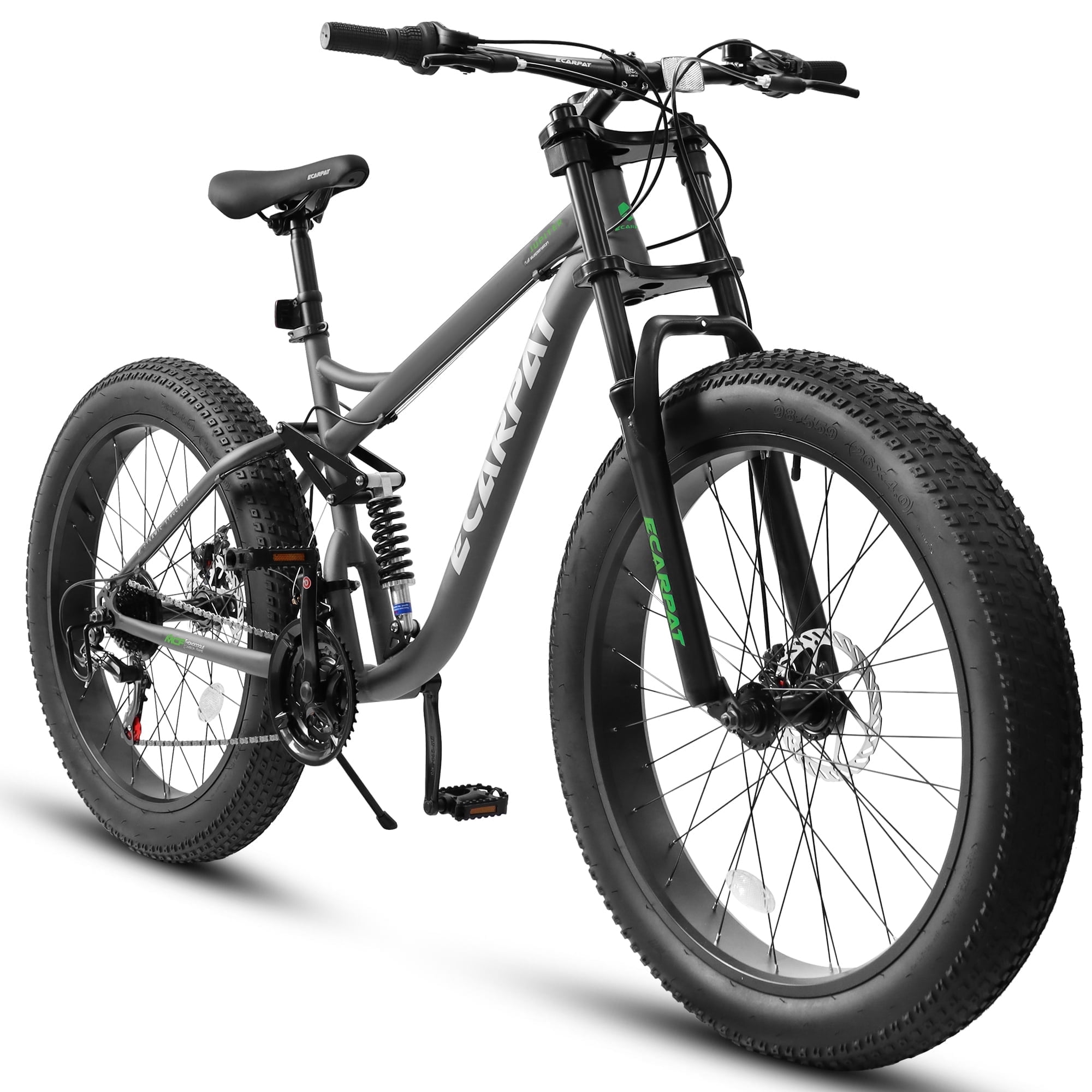 Ecarpat 26x4 Inch Fat Tire Mountain Bike Full Suspension, 21 Speeds Dual Disc Brake, Men Women Steel Mountain Bike, Adult Trail Beach Snow Commuter City Bikes