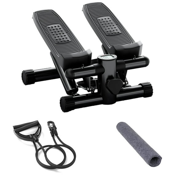 Ecarpat Fitness Stepper, Portable Hydraulic Fitness Stepper with Resistance Bands and Silent Design for Total Body Workout, Weight Capacity 300LBS, 11.3"L x 12.6"W x 7.8"H, Black