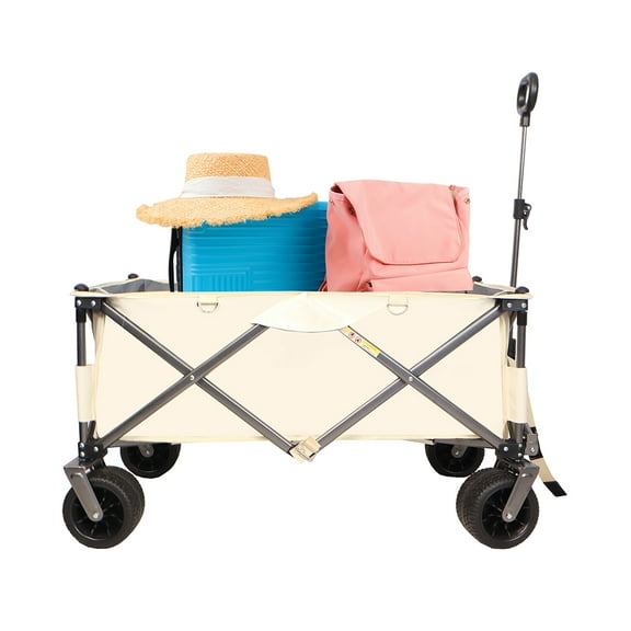 Ecarpat Folding Wagon Cart, Portable Outdoor Garden Wagon Utility Beach Wagon with Drink Holders for Shopping, Camping, Garden and Outdoor