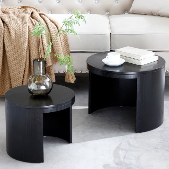 Ecarpat Nesting Coffee Tables Set of 2, Side Table with MDF Frame, End Table for Living Room, Office, Bedroom, Sturdy/Easy Assembly, Black