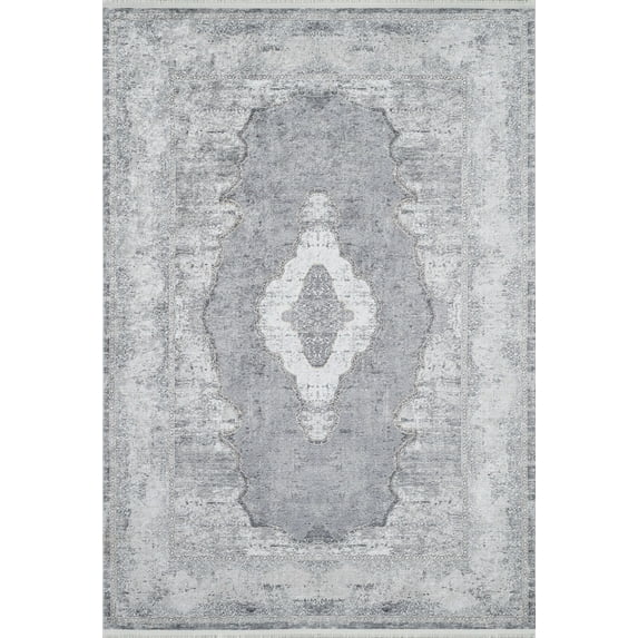 Ecatepec Grey Medallion Polyester Area Rugs for Living Room Washable Rugs Boho Moroccan Area Rug Soft Geometric Bohemian Carpet Distressed Indoor Rug for Bedroom Dining Room Office Nonslip Rug