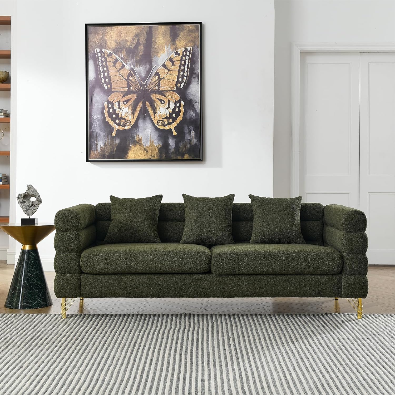 Ecautly Modern Loveseat Sofa, Living Room Sofas with Gold Legs, Deep Seat Small Couch 60 Inch