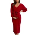 thumbnail image 1 of Ecavus Maternity Dress Long Sleeves V Neck Breastfeeding Nursing Dress Maxi for Women Winter, 1 of 6