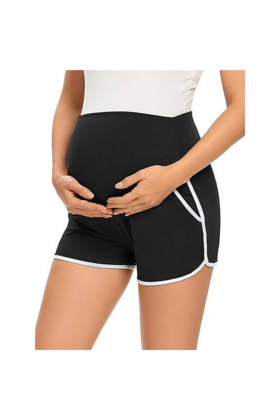 Maternity Shorts Casual Stretchy Pregnancy Pants Black White M