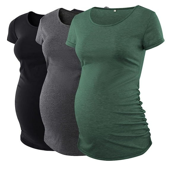 Ecavus Maternity Tops Short Classic Versatile Style Mama Pregnancy Clothes 3-Pack Black Dark Grey Hunterbr L