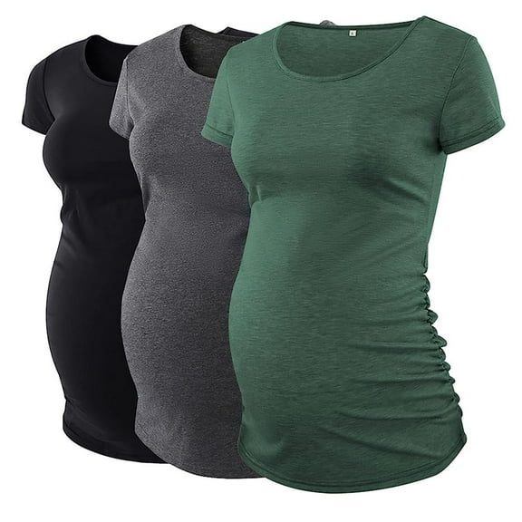 Ecavus Maternity Tops Short Classic Versatile Style Mama Pregnancy Clothes 3-Pack Black Dark Grey Hunterbr S