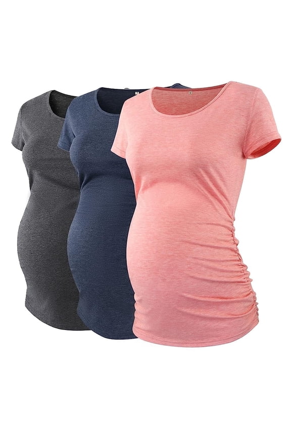 Maternity Tops Short Classic Versatile Style Mama Pregnancy Clothes 3-Pack Dark Gray Dark Blue Pink XL