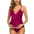 thumbnail image 1 of Ecavus One Piece Maternity Swimsuits Ruffle Deep V Neck Swimwear Wine Red XL, 1 of 5