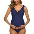 thumbnail image 1 of Ecavus One Piece Maternity Swimsuits Ruffle Flounce Deep V Swimwear Navy S, 1 of 6