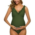 thumbnail image 1 of Ecavus One Piece Maternity Swimsuits Ruffle Flounce Swimwear falbala Monokini Deep V Neck Bathing Suits, 1 of 6
