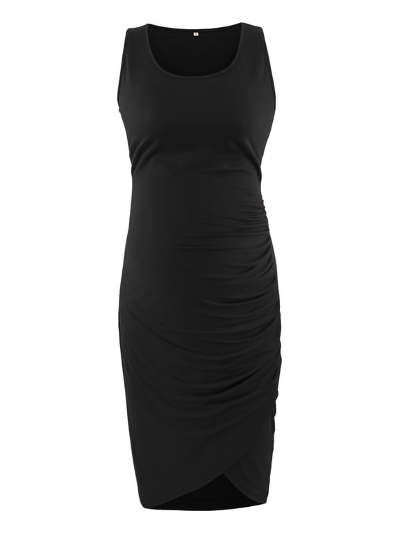 Women's Maternity Dress Sleeveless Wrap Hem Ruched Sheath Dress Black S