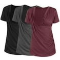 thumbnail image 1 of Ecavus Women's Maternity Nursing Tops Short Sleeve V-Neck T-Shirts 3-Pack Black Dark-Grey Claret-Red L, 1 of 4