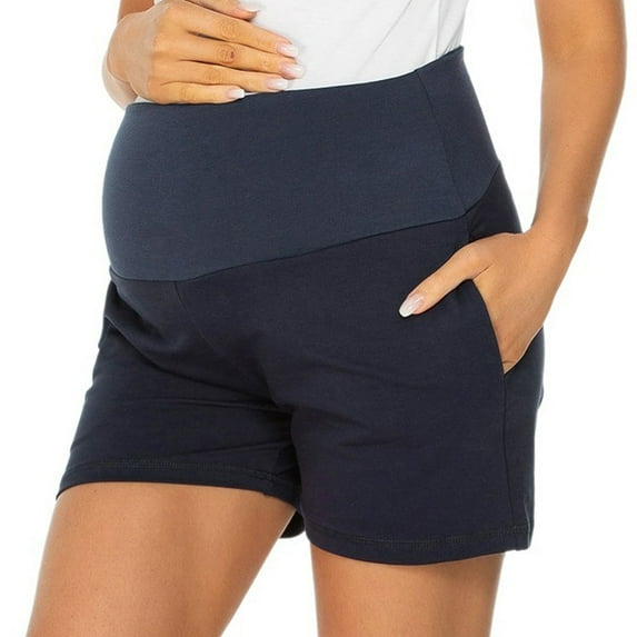 Ecavus Women's Maternity Shorts Workout Loose Fit Yoga Pants Navy S
