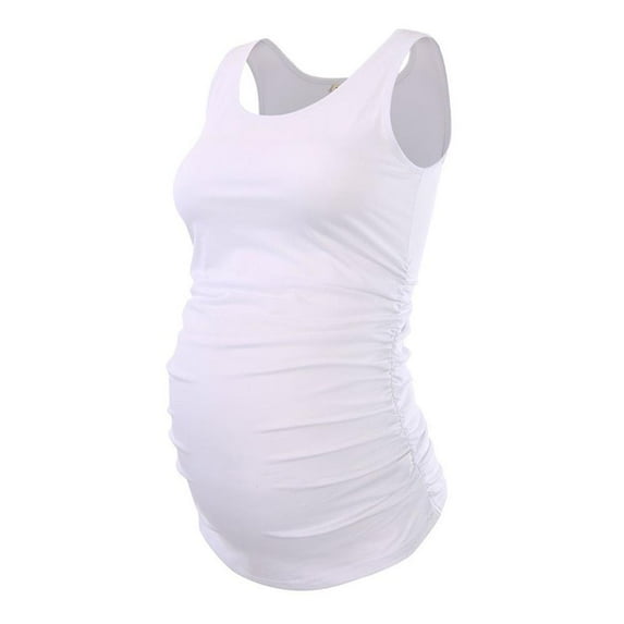 Ecavus Women's Maternity Tank Top Basic Scoop Neck Vest White L