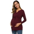thumbnail image 1 of Ecavus Women's Maternity Tops Shirts Long Sleeve V Neck Pregnancy Blouse Wine Red L, 1 of 8