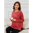thumbnail image 1 of Ecavus Women's Oversize Maternity Clothes Side Slit Long Sleeves Tops With Pocket Fall Mama Pregnancy Tops Red Wood L, 1 of 7