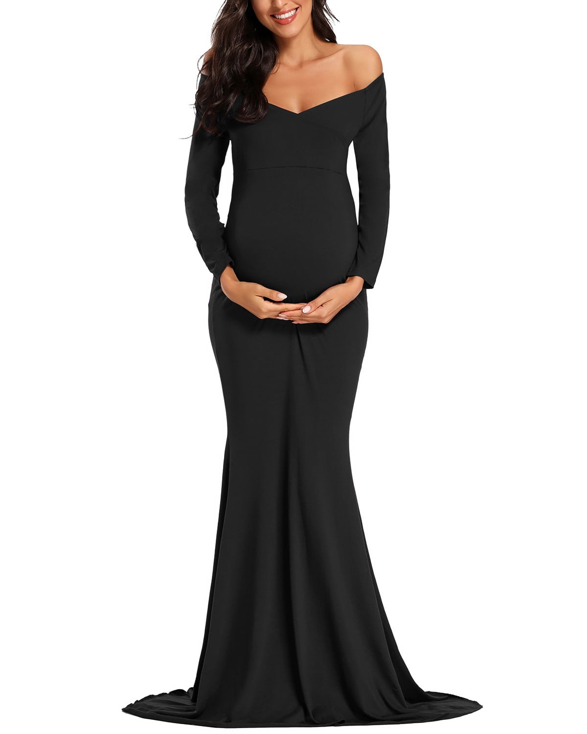Ecavus Women's off Shoulder Maternity Dress for Photoshoot Black L - Walmart.com Ecavus Women's off Shoulder Maternity Dress for Photoshoot Black L - Walmart.com