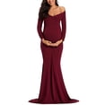 thumbnail image 1 of Ecavus Women's off Shoulder Maternity Dress for Photoshoot Burgundy XL, 1 of 7