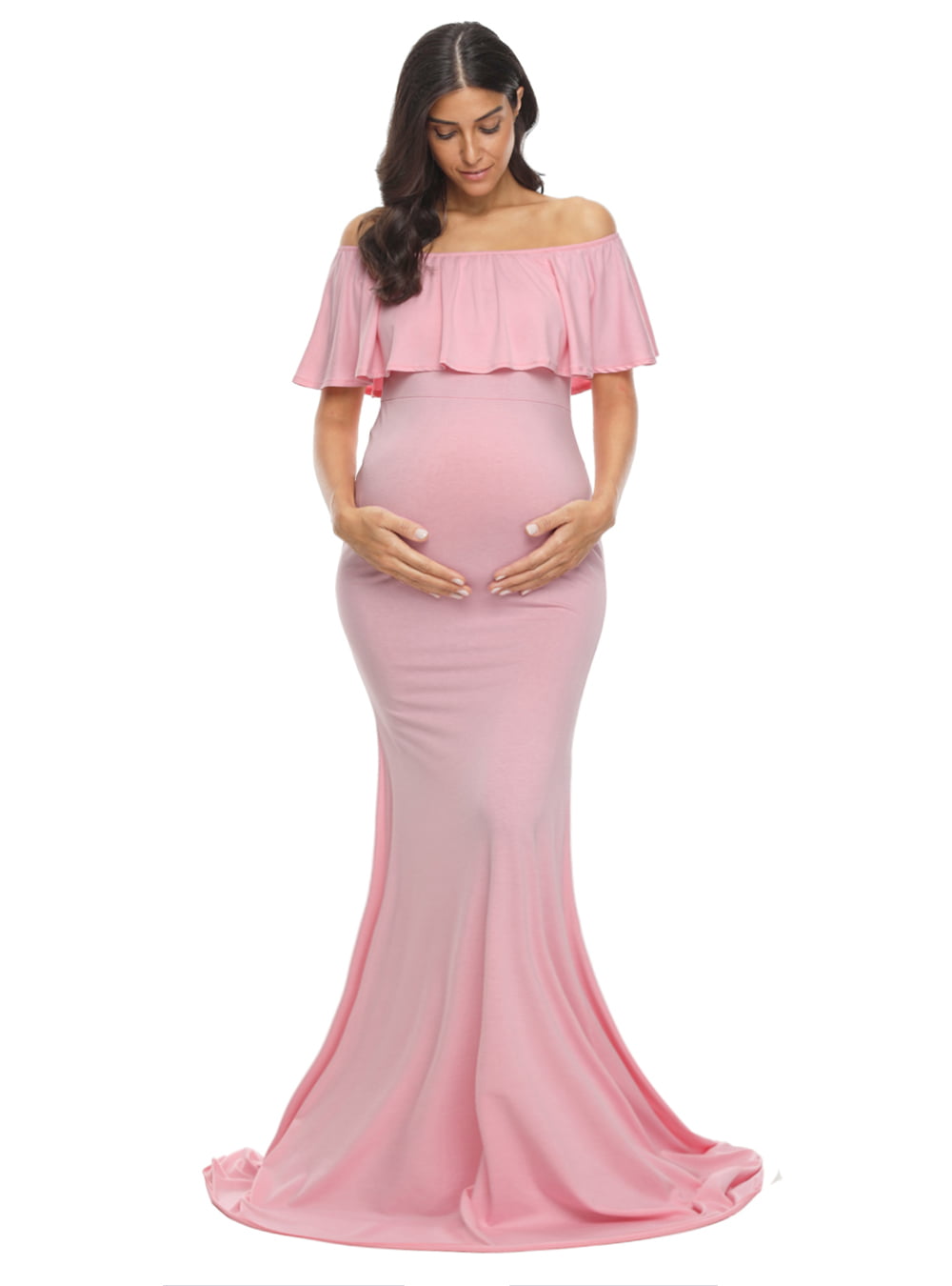 Ecavus Womens Off Shoulder Maternity Dress for Baby Shower Sage L