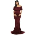 thumbnail image 1 of Ecavus Womens Off Shoulder Maternity Dress for Baby Shower Wine Red L, 1 of 3