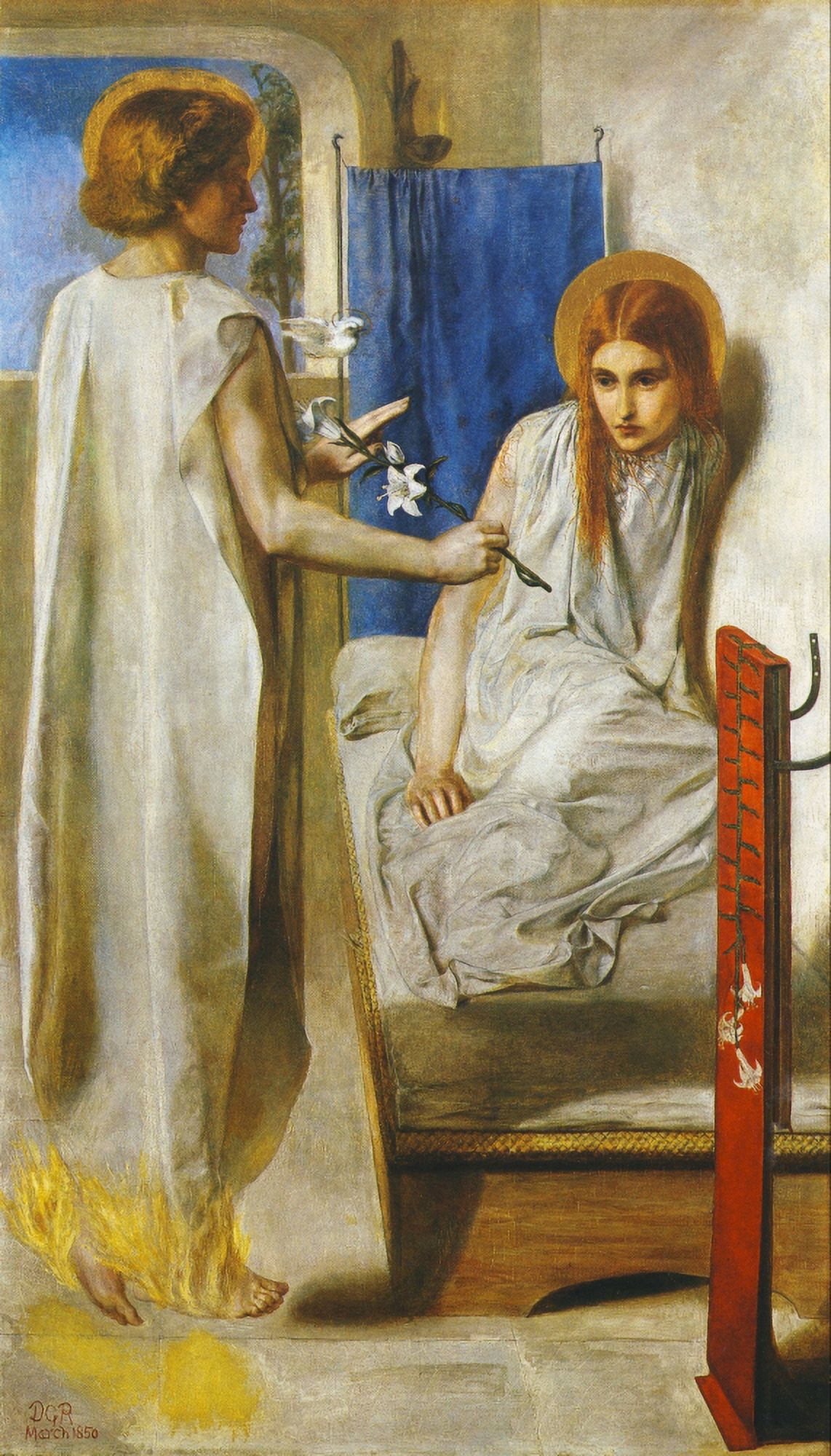 Ecce Ancilla Domini History of Painting 1900 Canvas Art - Dante Gabriel Rossetti (24 x 36)