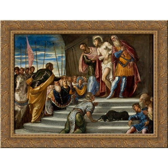 Ecce Homo(Pontius Pilate Presenting Christ to the Crowd) 24x18 Gold Ornate Wood Framed Canvas Art by Tintoretto