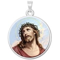 thumbnail image 1 of Ecce Homo Round Religious Medal Color - 2/3 Inch Size of Dime, Solid 14K White Gold, 1 of 1
