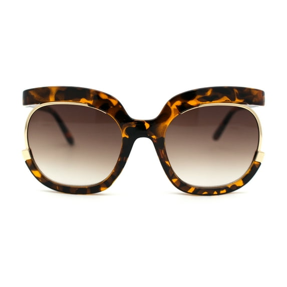 Eccentric Half Rim High Temple Runway Fashion Sunglasses Tortoise Brown