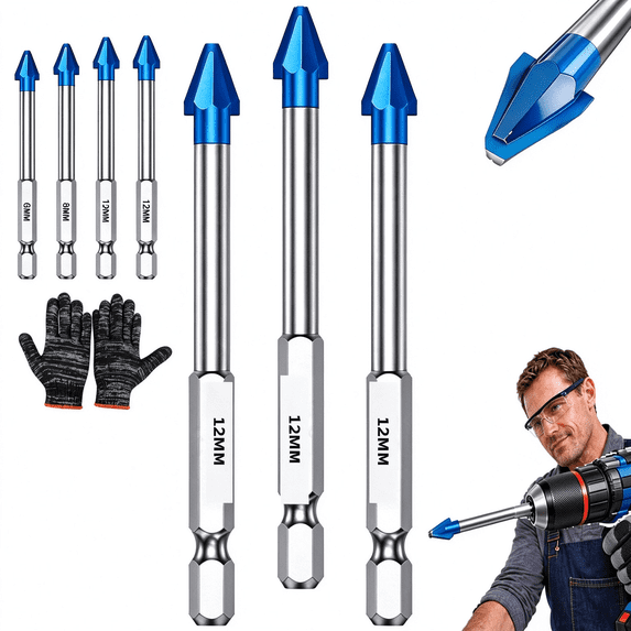 Eccentric Hex Shank Carbide Tile Drill Bit, 4 Sizes Set for Masonry ...