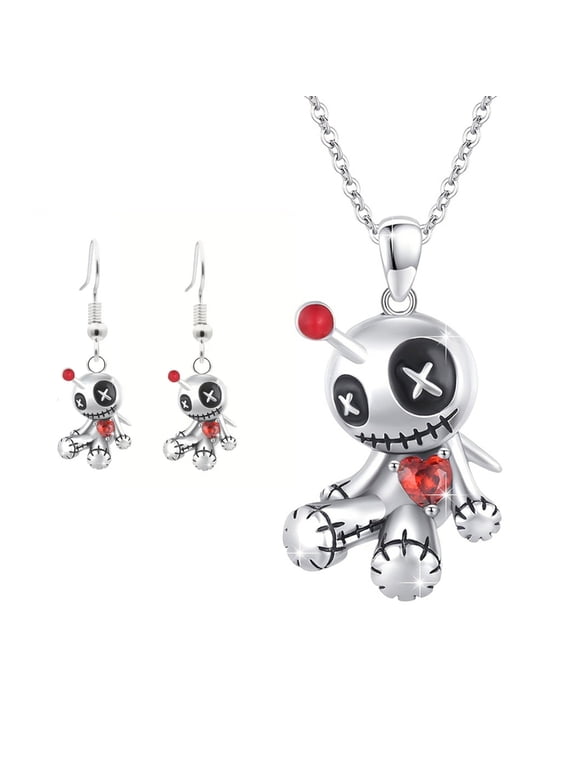 Eccentric Voodoo Doll Pendant Alloy Necklace And Earrings Set For Daily Fashion