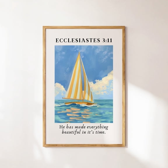 Ecclesiastes 3:11 Coastal Granddaughter Grandmillennial Poster, Christian Wall Art, Art, Bible Apartment Decor Wall Art, Modern Wall Decor, 24x36 UNFRAMED