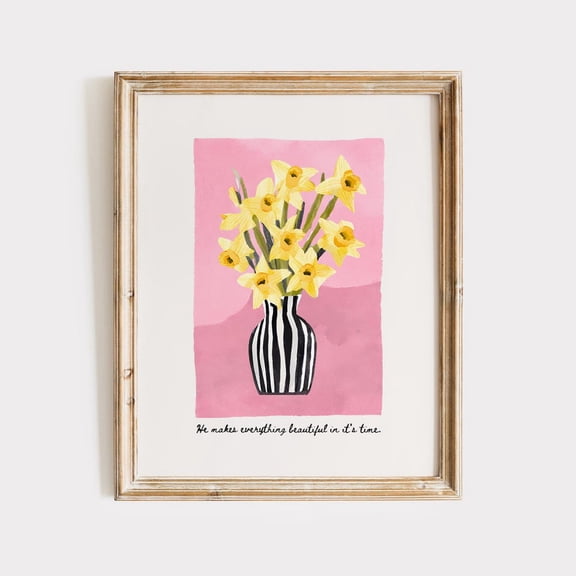 Ecclesiastes 3:11 Print Botanical Bible Verse Poster Christian Wall Art Pink Girl Room Decor Trendy Apartment Housewarming Gift
