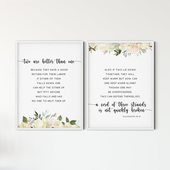 Ecclesiastes 49-12 Two Are Better Than One Wedding Bible Verse Wall Art Scripture Print Christian Wall Art Wedding Signs, Set 2, Poster Only