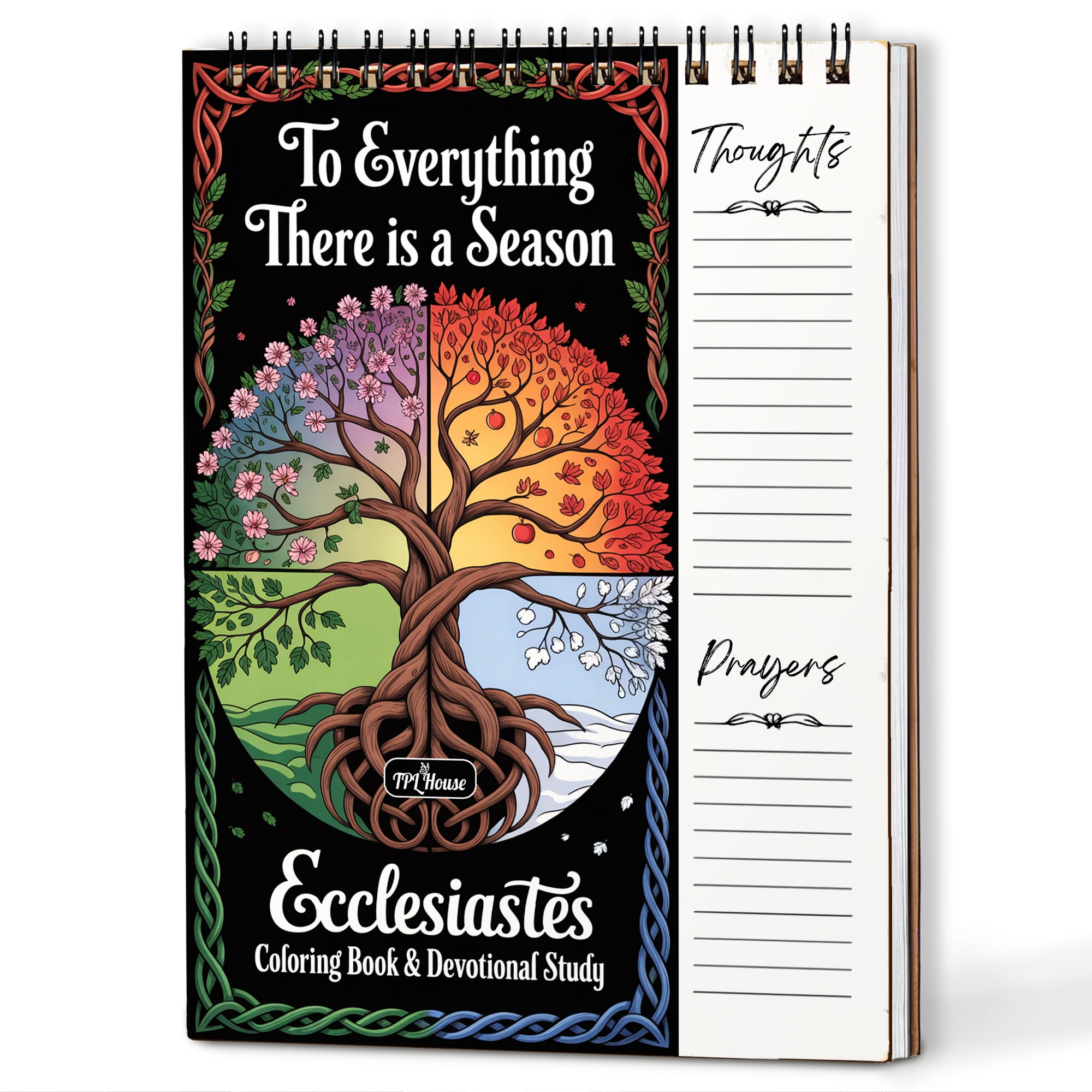 Ecclesiastes Coloring Book for Adults, 30 Minimalist Scripture Art Pages with Reflection & Prayer Space, Spiral Bound, A4 or A5 Softcover or Wood Cover