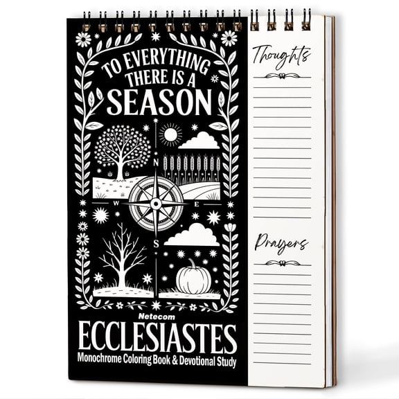 Ecclesiastes Monochrome Coloring Book for Adults, 30 Minimalist Scripture Art Pages with Reflection & Prayer Space, Spiral Bound, A4 or A5 Softcover or Wood Cover