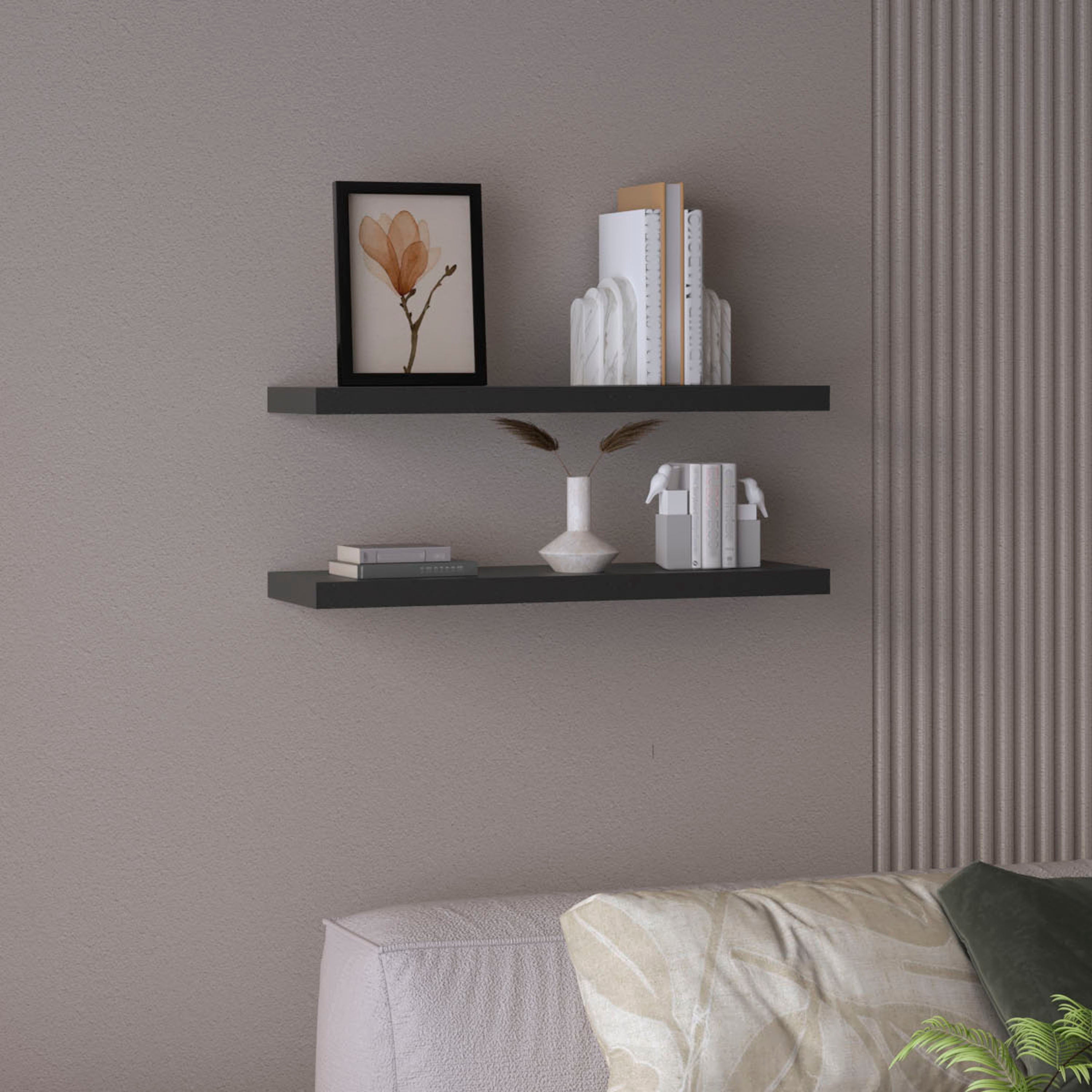 Ecco 31.5" Wide Floating Shelves  Set of 2 Engineered Wood Black