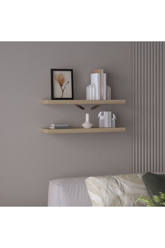 Ecco 31.5" Wide Floating Shelves Set of 2, Shelves for Wall Decor for Bedroom, Bathroom Storage Shelves, Book Shelves for Living Room Light Pine