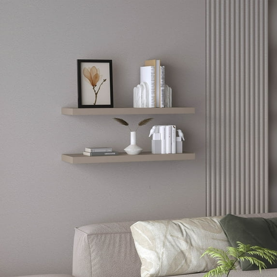 Ecco 31.5" Wide Floating Shelves Set of 2, Shelves for Wall Decor for Bedroom, Bathroom Storage Shelves, Book Shelves for Living Room Taupe
