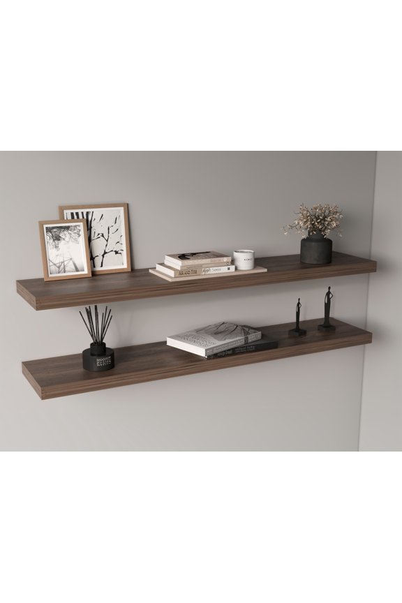 Ecco 47" Wide Floating Shelves Set Of 2, Shelves For Wall Decor For Bedroom, Bathroom Storage Shelves, Book Shelves For Living Room, Dark Brown