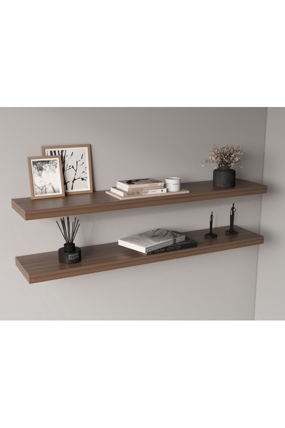 Ecco 47" Wide Floating Shelves Set Of 2, Shelves For Wall Decor For Bedroom, Bathroom Storage Shelves, Book Shelves For Living Room, light brown