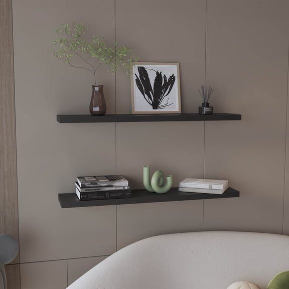 Ecco 47" Wide Floating Shelves Set of 2, Shelves for Wall Decor for Bedroom, Bathroom Storage Shelves, Book Shelves for Living Room Dark Wengue