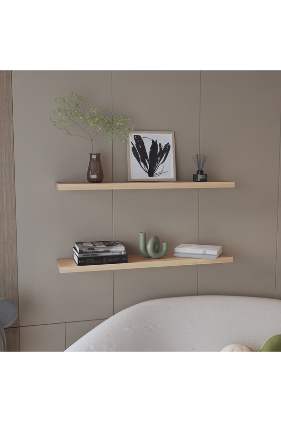Ecco Floating Shelves Set of 2, 47" Wide Wall Shelf with Hidden Brackets, Wood Book Shelf
