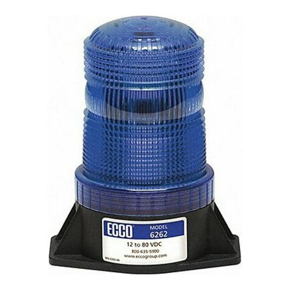 Ecco Beacon Light, Blue, 12-80V DC, 80 FPM, 3 7/8 in Dia., Permanent 6262B