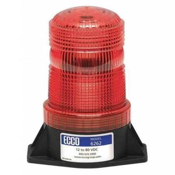 Ecco Beacon Light, Red, 12-80V DC, 80 FPM, 3 7/8 in Dia., Permanent 6262R