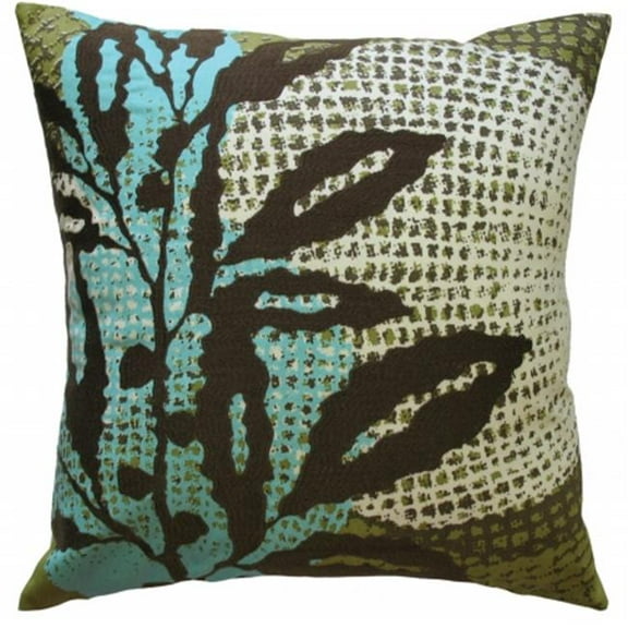Ecco Pillow - Brown Leaf - 18X18 - Cotton - Print and Embroidery