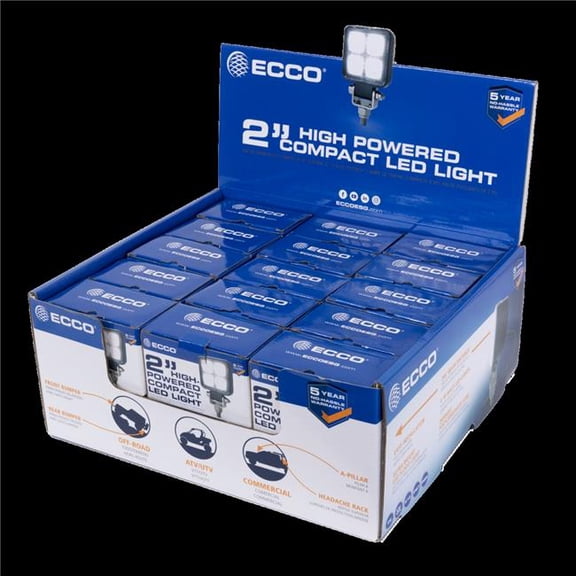 Ecco Safety Group ECCEW2B2P-CP 2 in. Square LED Work Lamp Counter Pack with 2.5W LED Per Light - 30 Count