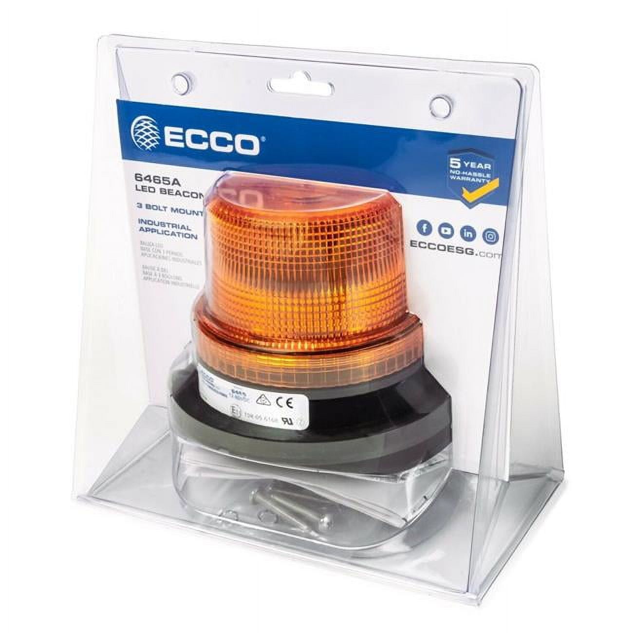 Ecco Warning Lights 1280 VDC 360 deg SAE Class III 3Bolt LED Beacon