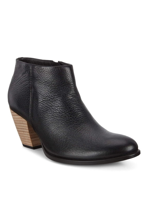 Women's Black Leather Western Water Resistant Ankle Booties