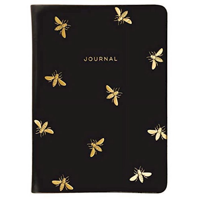 Eccolo Gold Bees Writing Journal, 256 Lined Page Notebook, Faux Leather